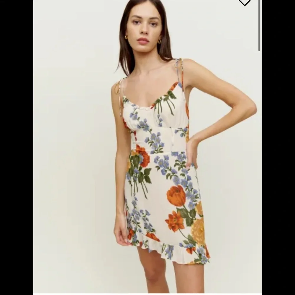 Reformation Floral Mini Dress - Cream, Orange, Green, Blue - Picture 3 of 12